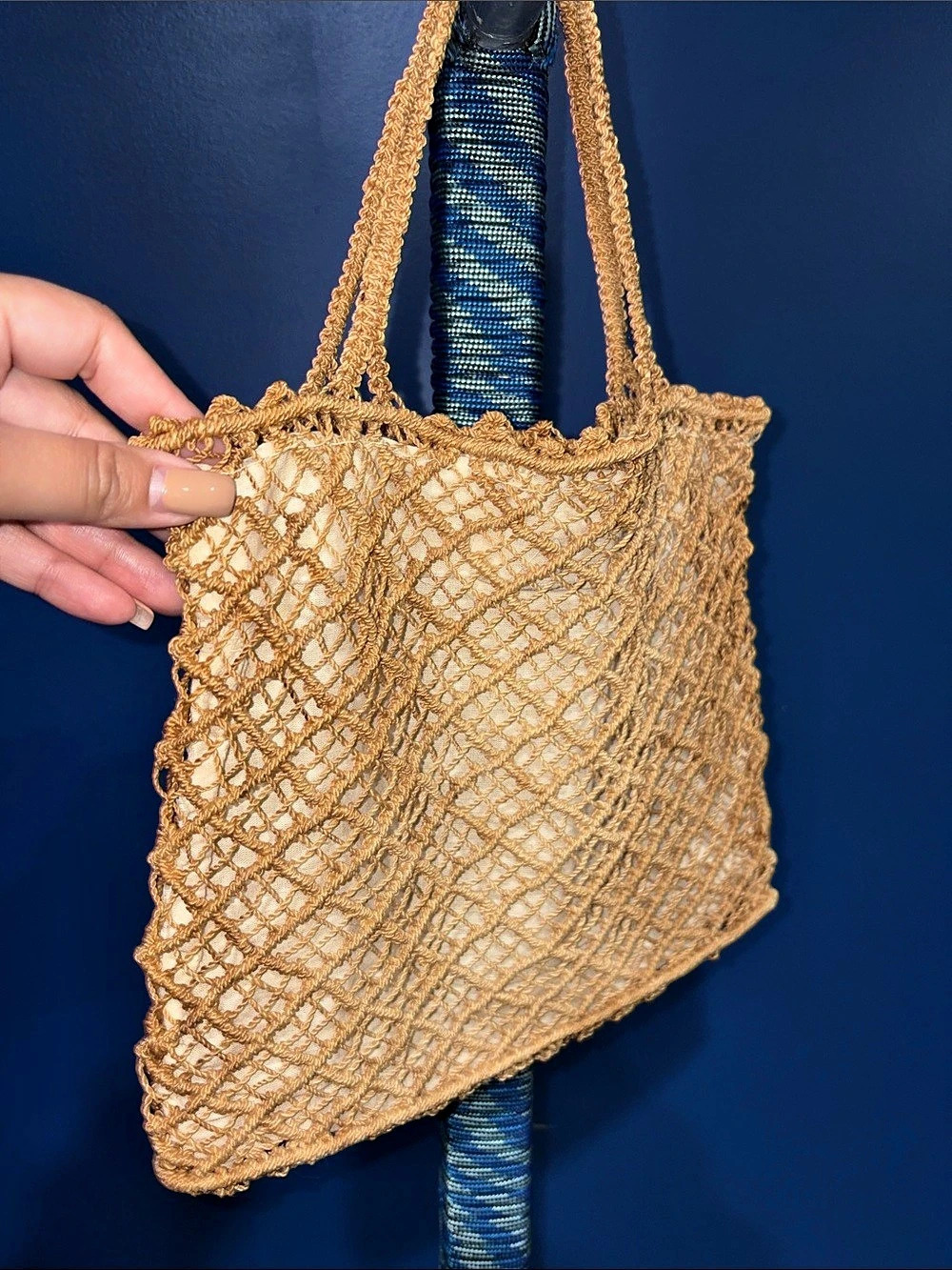 Beige Crochet Tote Bag - Picture 5 of 14